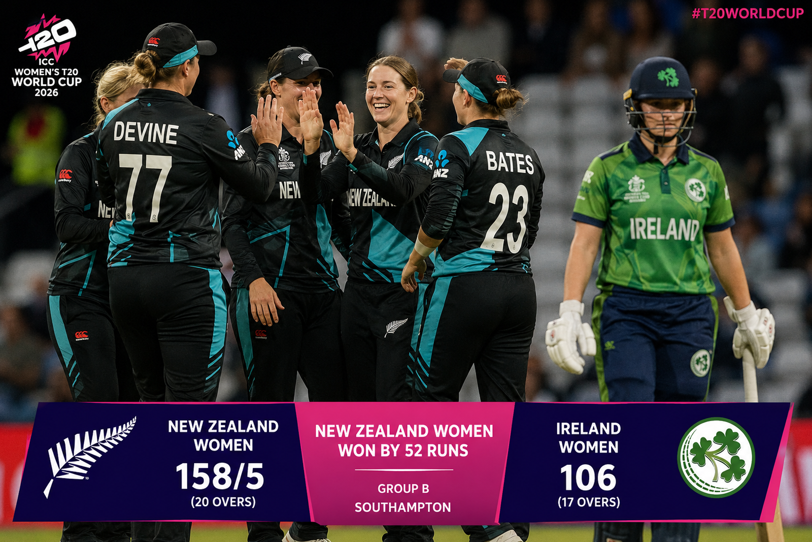 New Zealand Women Keep Semi-Final Hopes Alive with Dominant Win Over Ireland in T20 World Cup